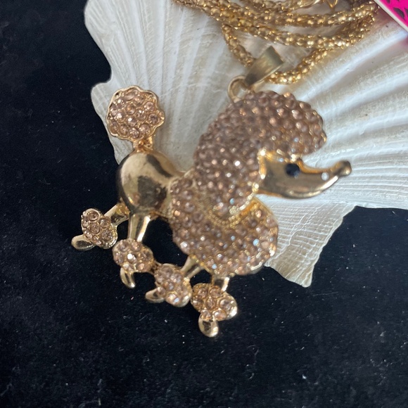 New Betsey Johnson Rhinestone Embellished Gold Dog Poodle Chain Necklace - Picture 2 of 7